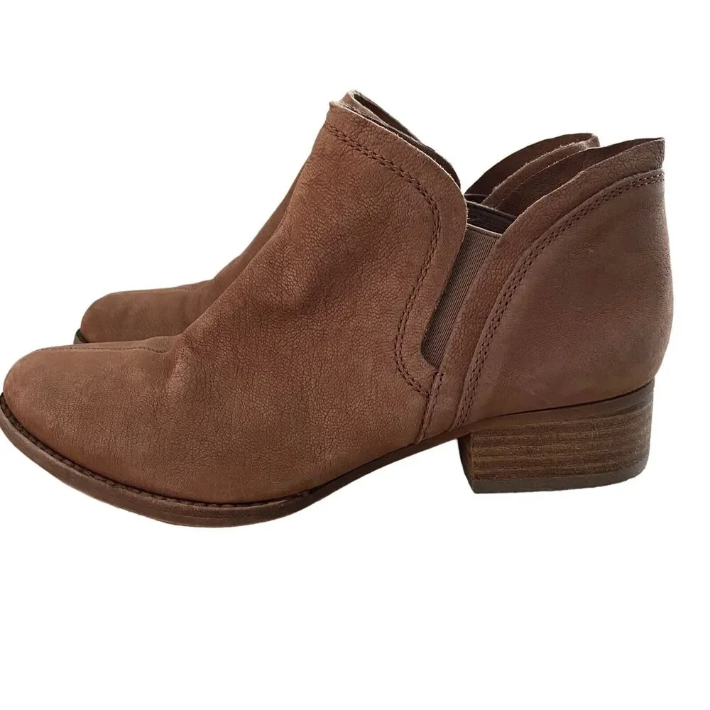 Vince Camuto 6.5 Carlal Ankle Booties Brown Leather Block Heel Boots